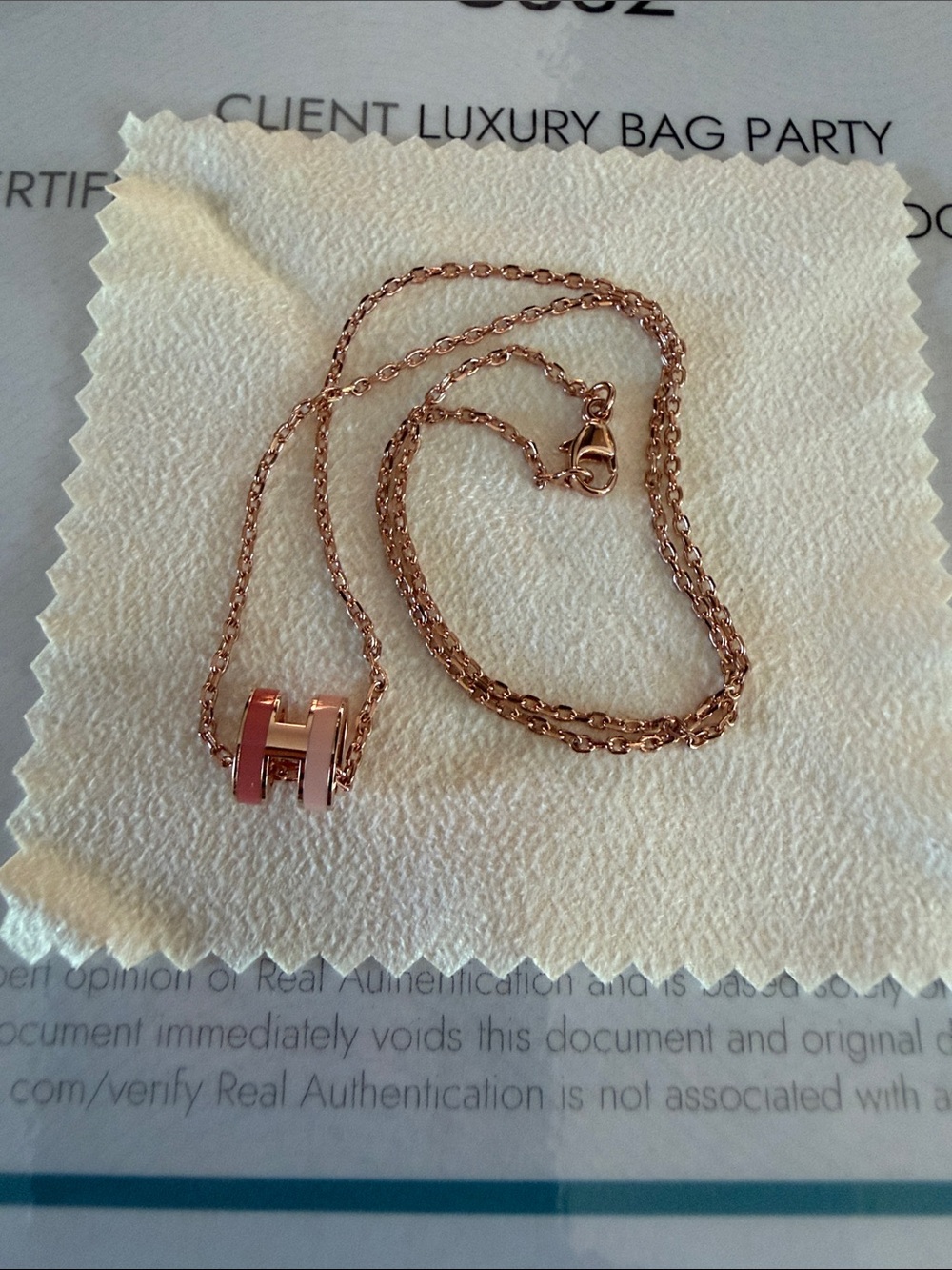 RARE Hermes Multi-pink Rose Gold H Charm Necklace